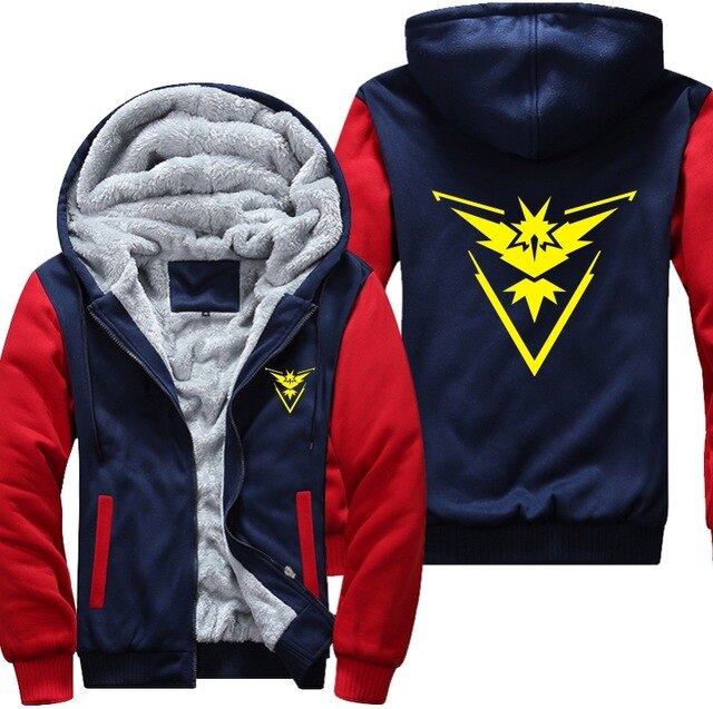 USA Plus EU American Size Pokemon Go Team Valor Team Mystic Team Instinct Cosplay Jacket Sweatshirts Thicken Hoodie Zipper Coat