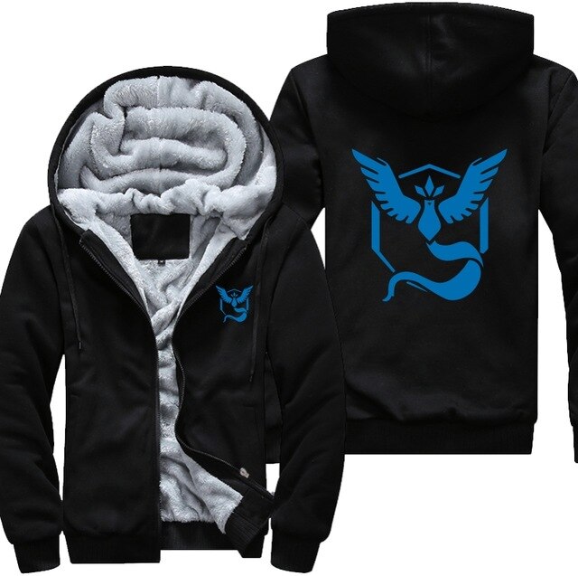 USA Plus EU American Size Pokemon Go Team Valor Team Mystic Team Instinct Cosplay Jacket Sweatshirts Thicken Hoodie Zipper Coat