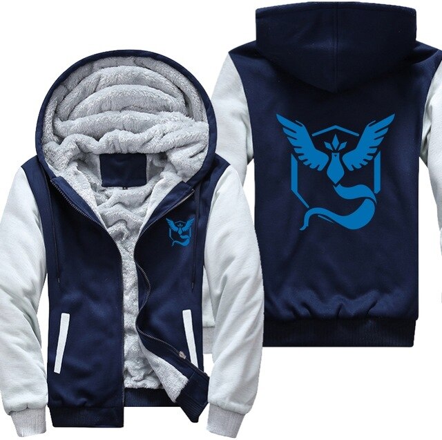 USA Plus EU American Size Pokemon Go Team Valor Team Mystic Team Instinct Cosplay Jacket Sweatshirts Thicken Hoodie Zipper Coat