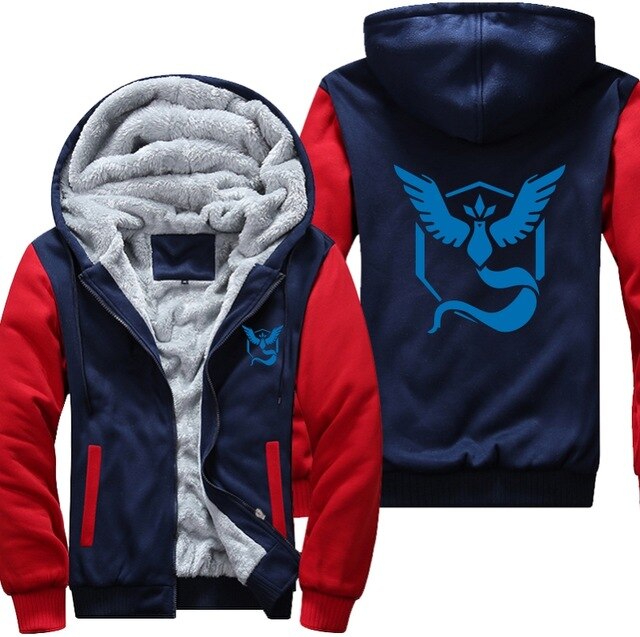 USA Plus EU American Size Pokemon Go Team Valor Team Mystic Team Instinct Cosplay Jacket Sweatshirts Thicken Hoodie Zipper Coat