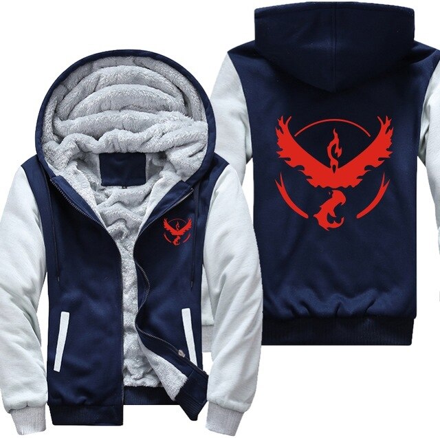 USA Plus EU American Size Pokemon Go Team Valor Team Mystic Team Instinct Cosplay Jacket Sweatshirts Thicken Hoodie Zipper Coat