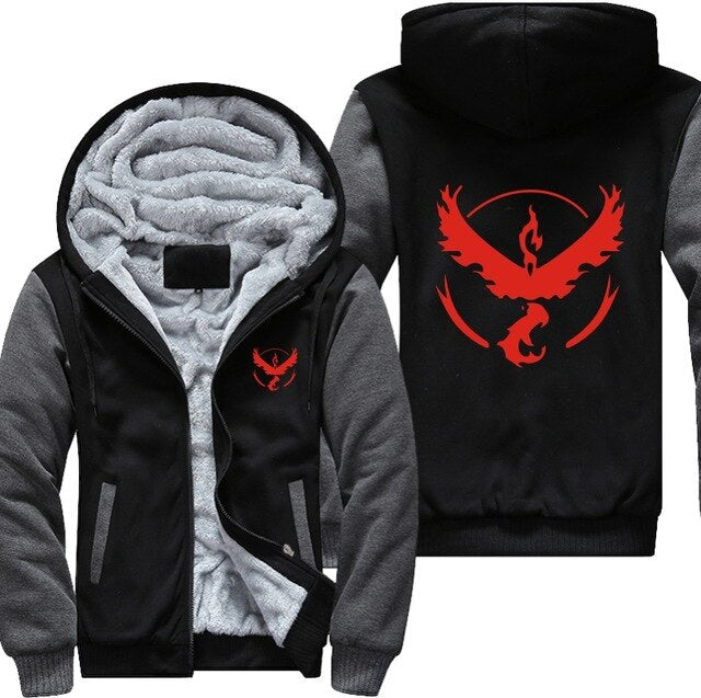 USA Plus EU American Size Pokemon Go Team Valor Team Mystic Team Instinct Cosplay Jacket Sweatshirts Thicken Hoodie Zipper Coat