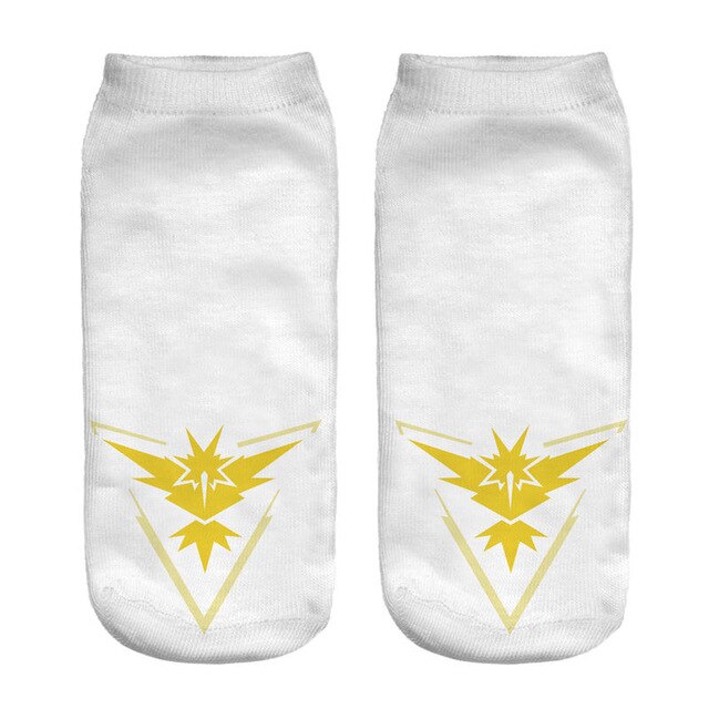 Women Socks 3D Print Animals Character team instinct  White Wholesale Short Cute Low Cut Ankle Lady Girl Funny Socks Pokemon Go
