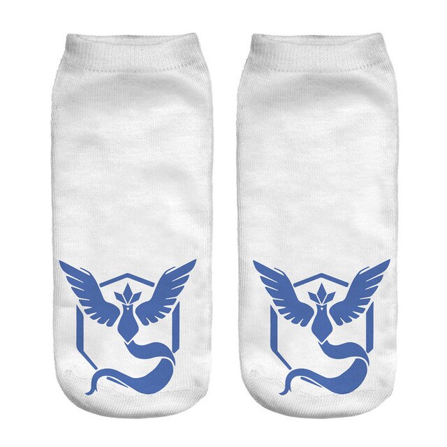 Women Socks 3D Print Animals Character team instinct  White Wholesale Short Cute Low Cut Ankle Lady Girl Funny Socks Pokemon Go