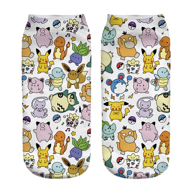 Women Socks 3D Print Animals Character team instinct  White Wholesale Short Cute Low Cut Ankle Lady Girl Funny Socks Pokemon Go
