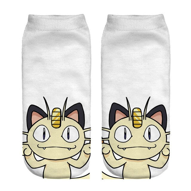 Women Socks 3D Print Animals Character team instinct  White Wholesale Short Cute Low Cut Ankle Lady Girl Funny Socks Pokemon Go