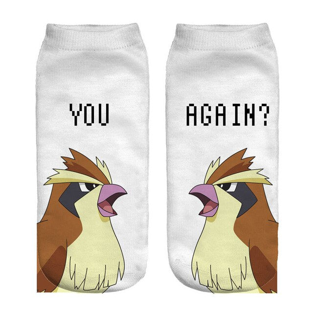 Women Socks 3D Print Animals Character team instinct  White Wholesale Short Cute Low Cut Ankle Lady Girl Funny Socks Pokemon Go