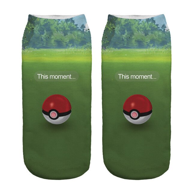 Chaussettes imprimées en 3D, motif animaux, anime, courtes, mignonnes, pour femme, fille, été, amusantes, courageuses, Pokémon Go